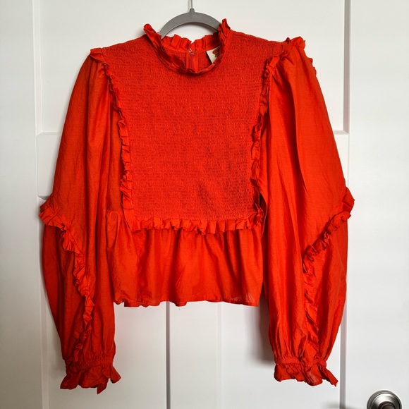FARM Rio Tops - FARM Rio Orange Smocked Peplum Cotton Blouse Size M
